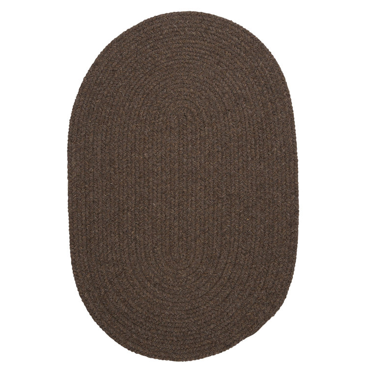 Bark Brown Oval Braided Wool Blend Reversible Rug, 2' x 3'