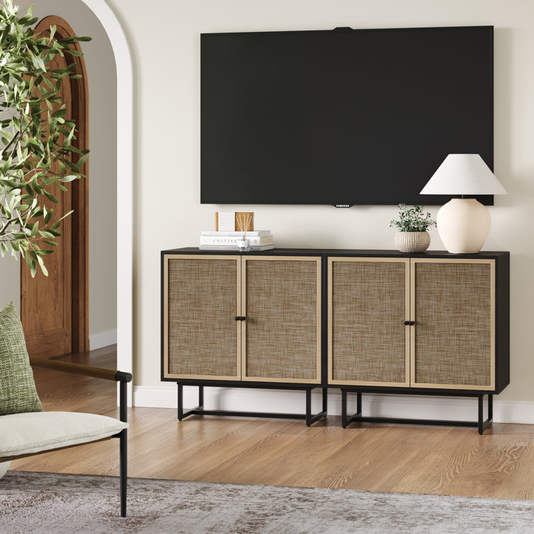 Black Oak and Cane Rectangular Sideboard with Adjustable Shelving