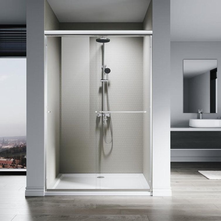48'' W x 76'' H Brushed Nickel Aluminum Framed Sliding Shower Door