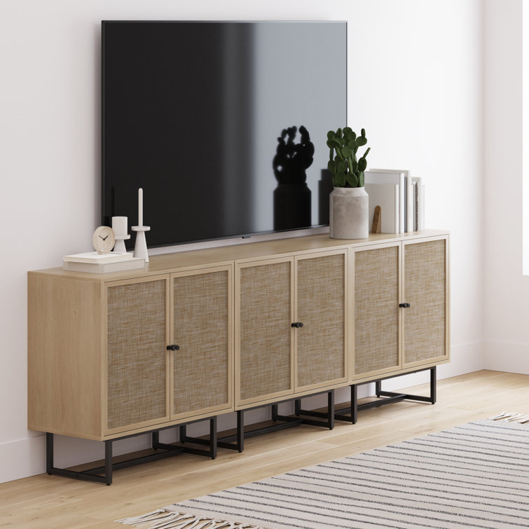 Kova Light Oak and Rattan Storage Cabinets with Adjustable Shelving