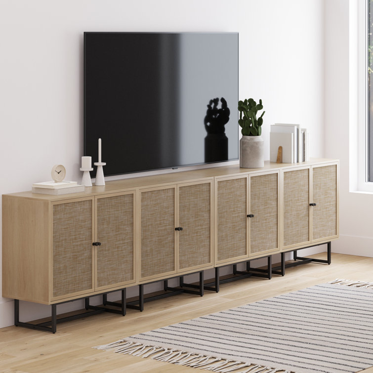Light Oak and Cane Sideboard with Metal Frame