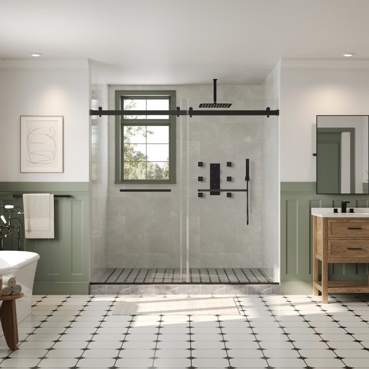 Matte Black 12" Ceiling Mounted Rainfall Shower System with Jets