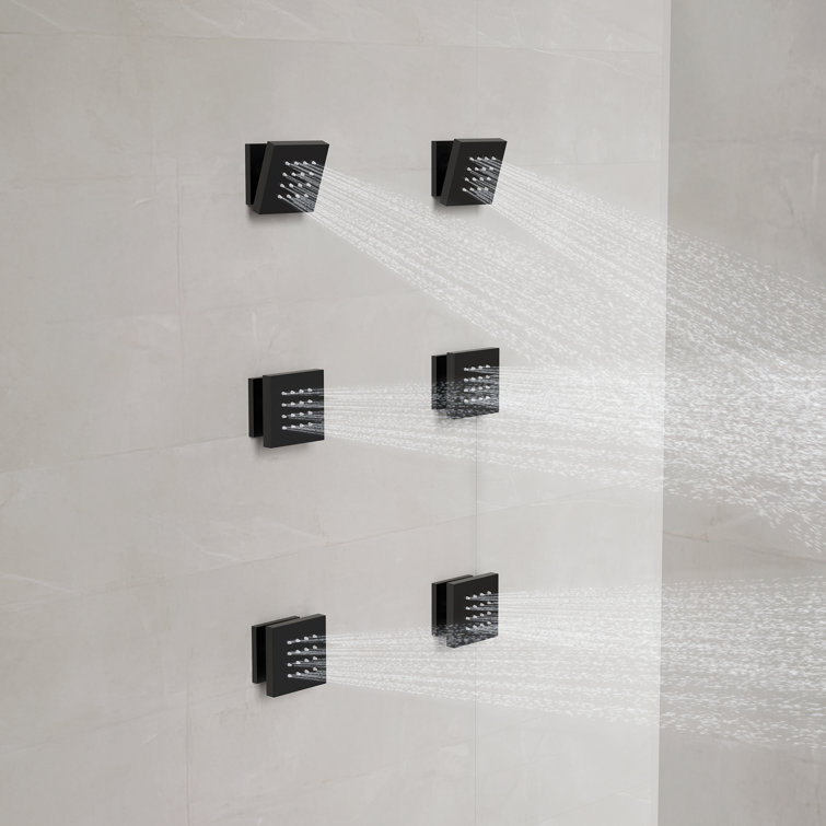 Matte Black 12" Ceiling Mounted Rainfall Shower System with Jets