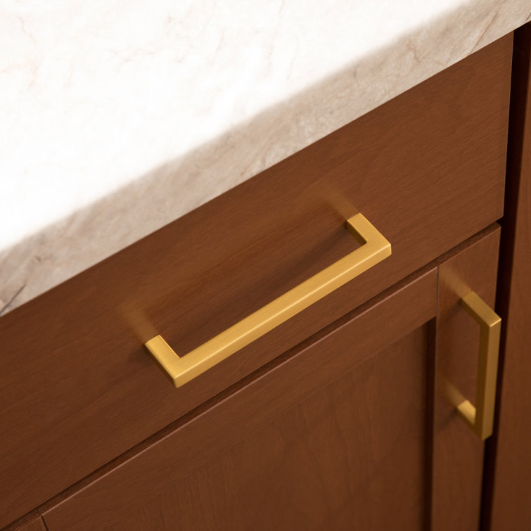 Brushed Golden Brass Modern Kitchen Cabinet Handles, 10-Pack