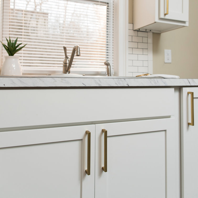 Brushed Golden Brass Modern Kitchen Cabinet Handles, 10-Pack