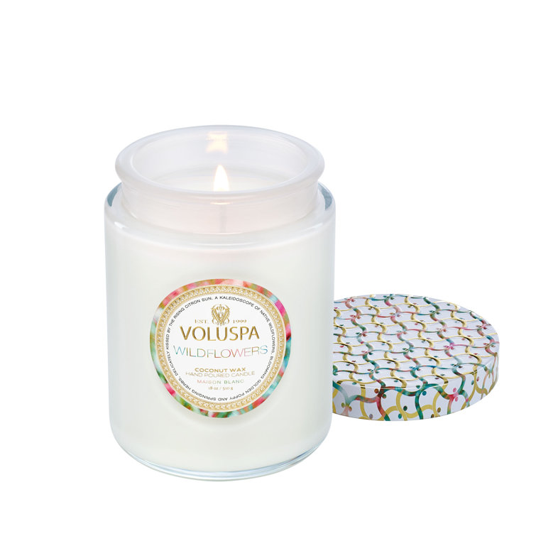 Floral Scented White Glass Jar Candle with Decorative Lid