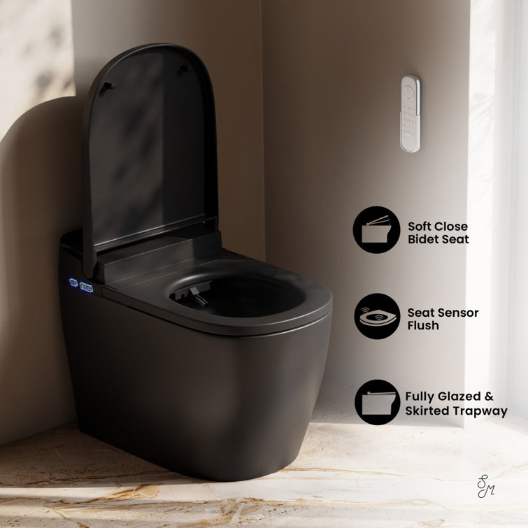 Matte Black High Efficiency One Piece Smart Toilet with Heated Bidet