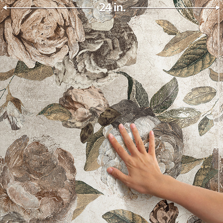 Large Beige Floral Matte Porcelain Wall and Floor Tile