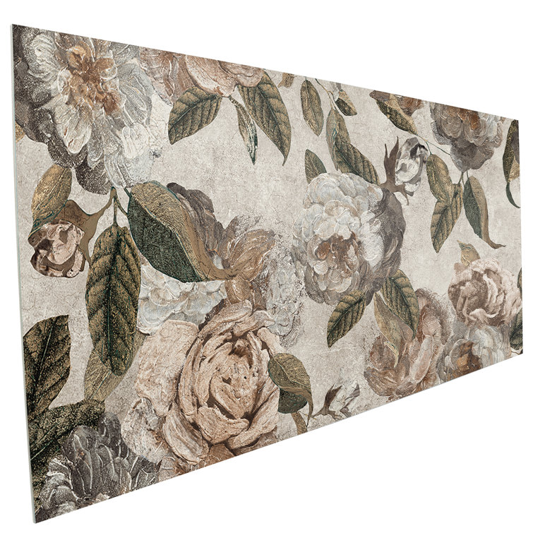 Large Beige Floral Matte Porcelain Wall and Floor Tile