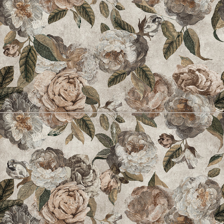 Large Beige Floral Matte Porcelain Wall and Floor Tile