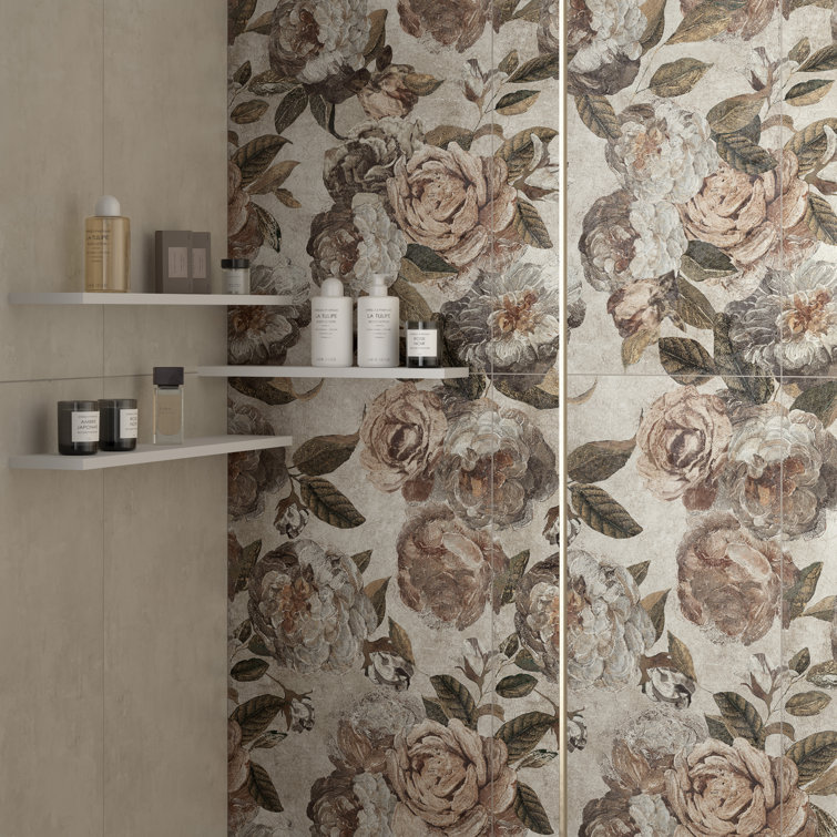 Large Beige Floral Matte Porcelain Wall and Floor Tile