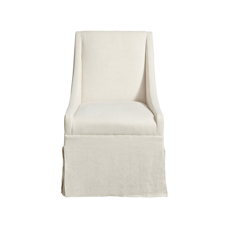 Linen Beige Upholstered Parsons Arm Chair with Flint Wood Legs