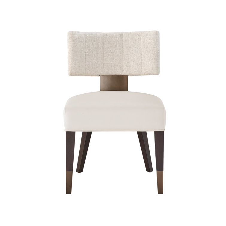 Beige Linen Upholstered Side Chair with Plastic Accents