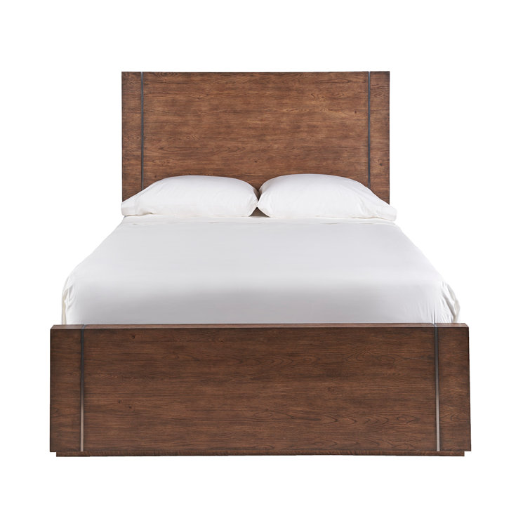 Queen Medium Brown Oak Wood Frame Bed with Headboard