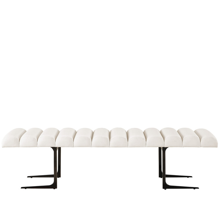 72'' White Upholstered Bench with Black Metal Base