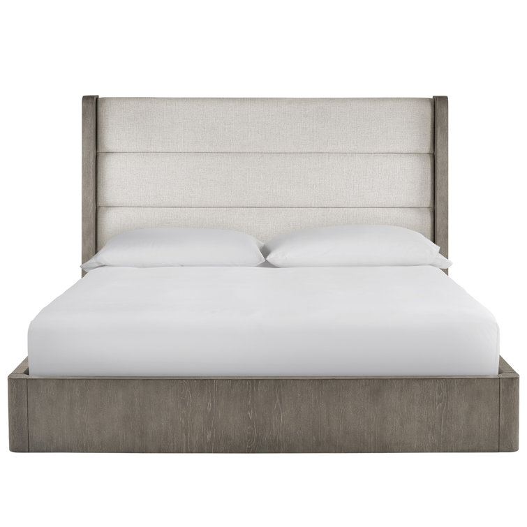 Beige and Brown Queen Upholstered Tufted Low Profile Bed