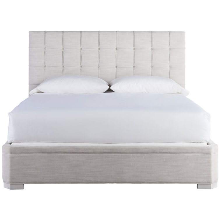 Queen White Upholstered Panel Bed with Tufted Headboard