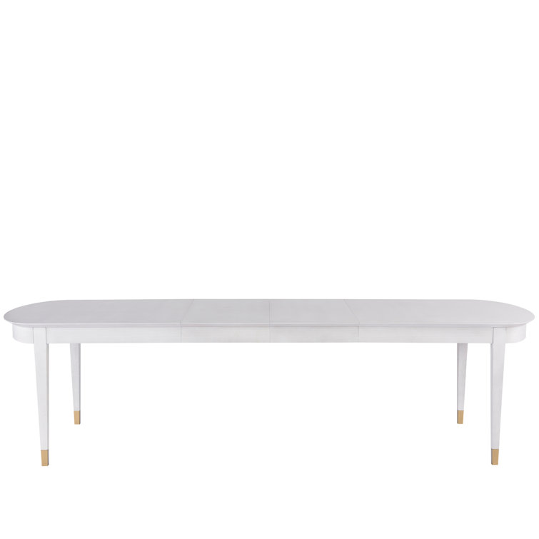 White Wood Extendable Rectangular Dining Table with Gold Accents