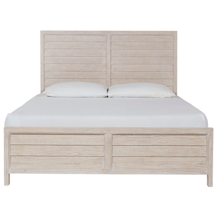 King Beige Coastal Wood Panel Bed with Slats