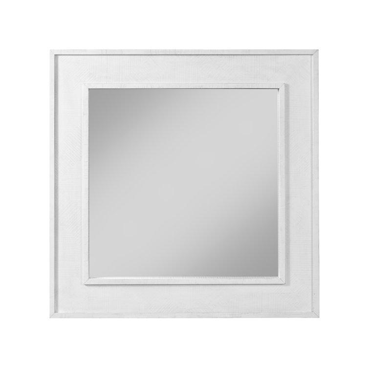 38" White Wood Square Modern Mirror