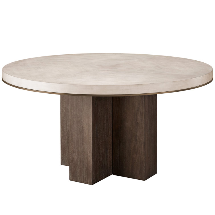 Topanga 60-Inch Round Beige and Brown Wood Dining Table