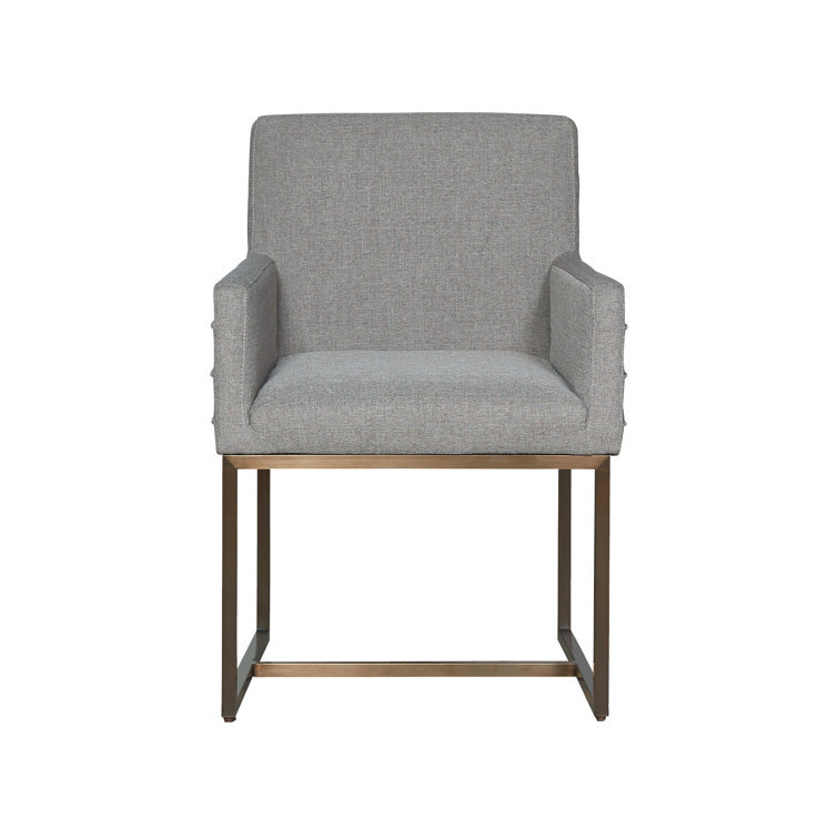 Gray Upholstered Metal Arm Chair with Bronze Base