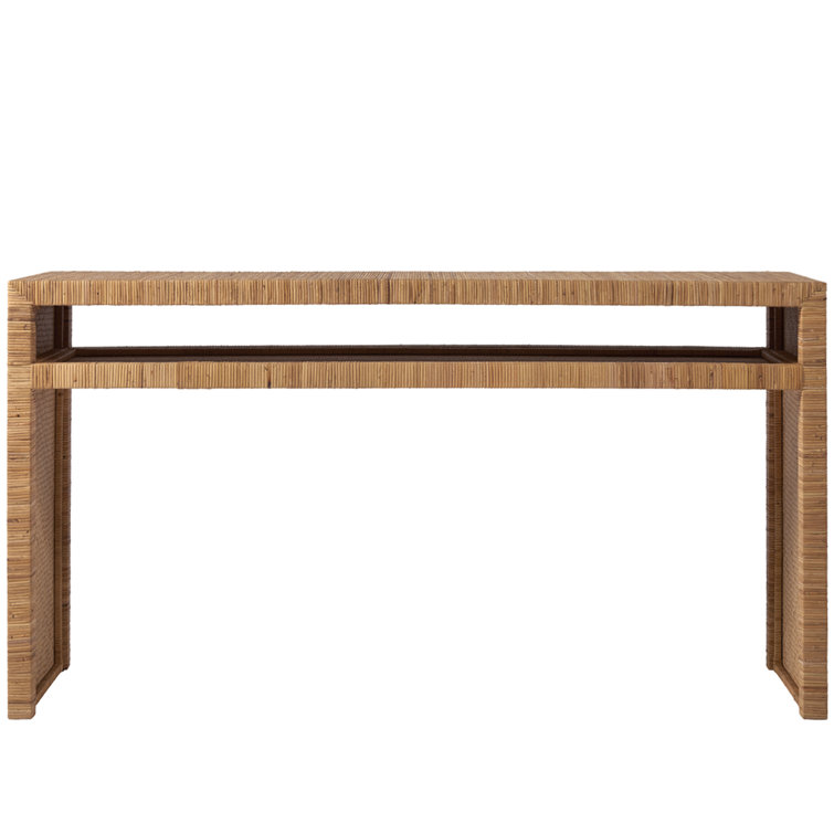 Long Key 60'' Coastal Brown Rattan Console Table with Storage