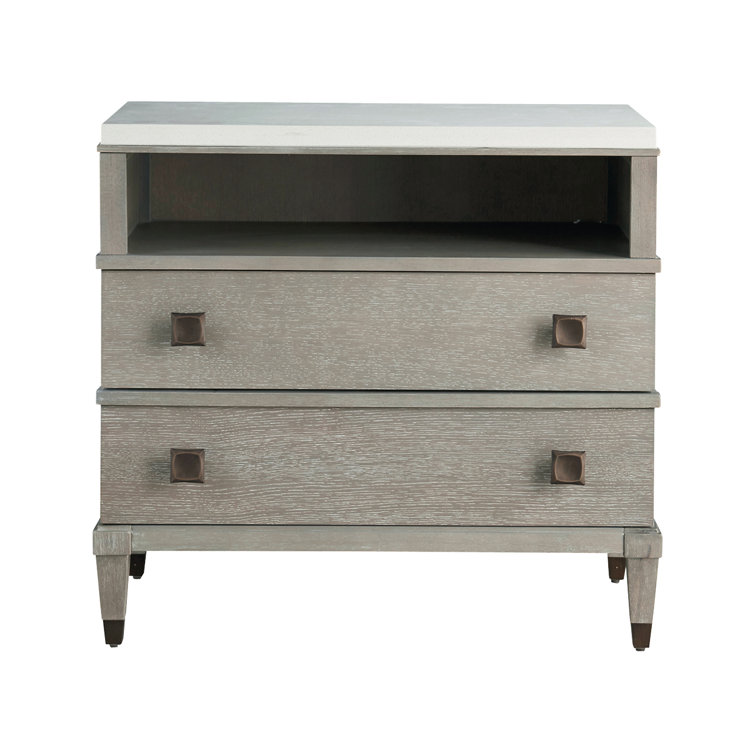 Transitional Brown 2-Drawer Nightstand with Stone Top