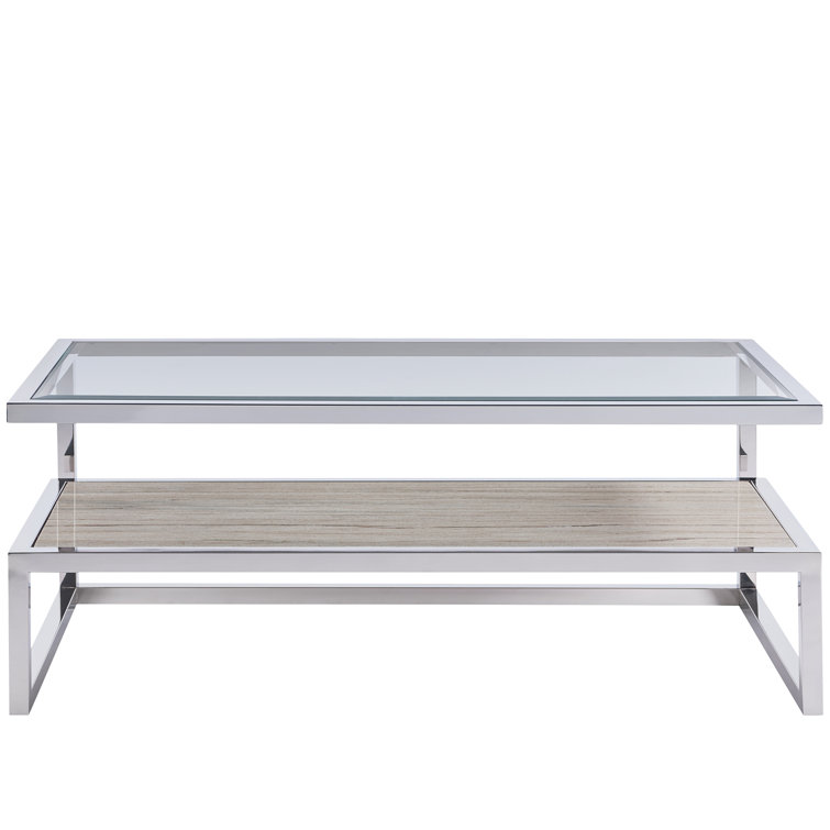 Polished Stainless Steel Rectangular Glass Top Coffee Table