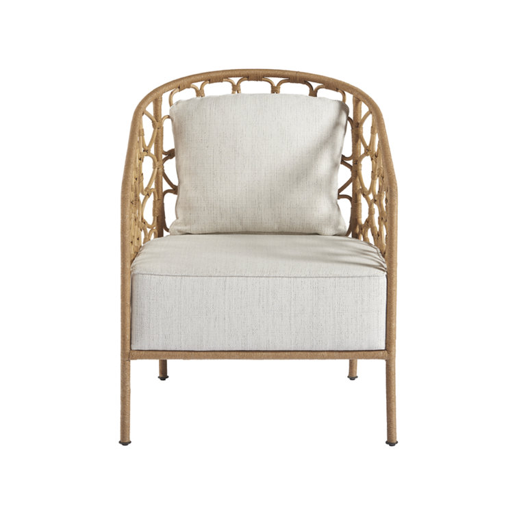 Cream and Brown Handcrafted Rattan Barrel Accent Chair