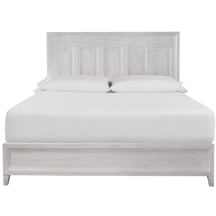 Transitional Buttermilk Oak Queen Panel Bed with Slats and Headboard