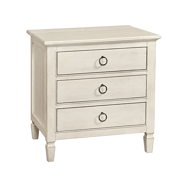 Cream Coastal 3-Drawer Maple Veneer Nightstand