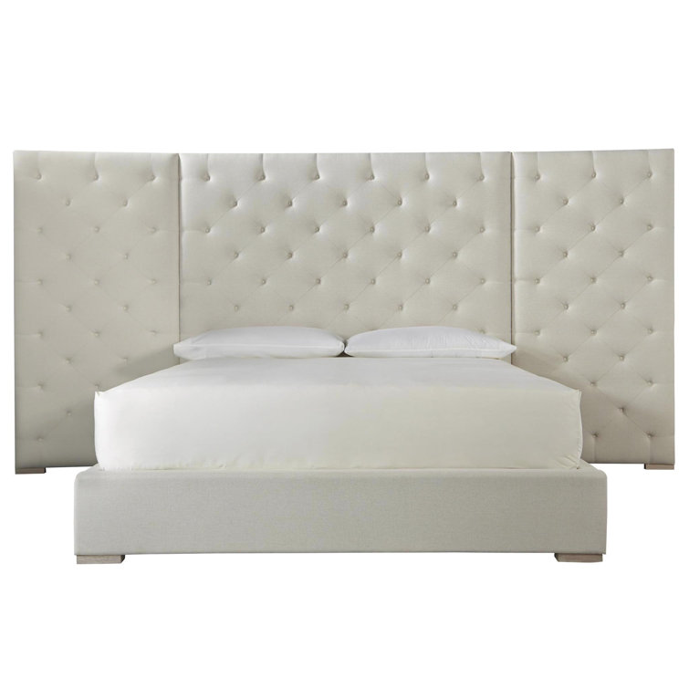 California King White Tufted Upholstered Wood Bed with Headboard