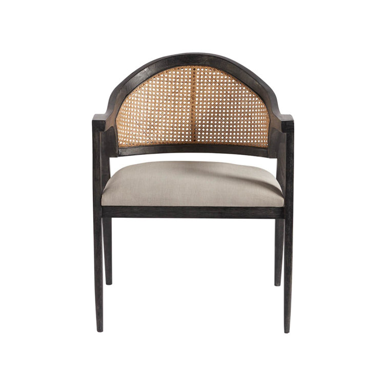 Ebony Black Wood and Beige Cane Accent Chair