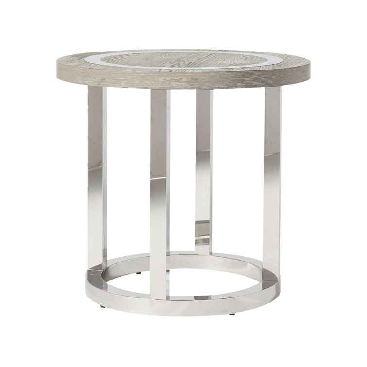 Modern Round Brown Wood and Metal End Table