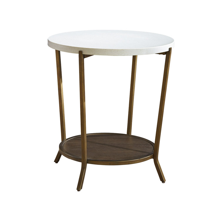Brown Round Wood and Metal Transitional End Table