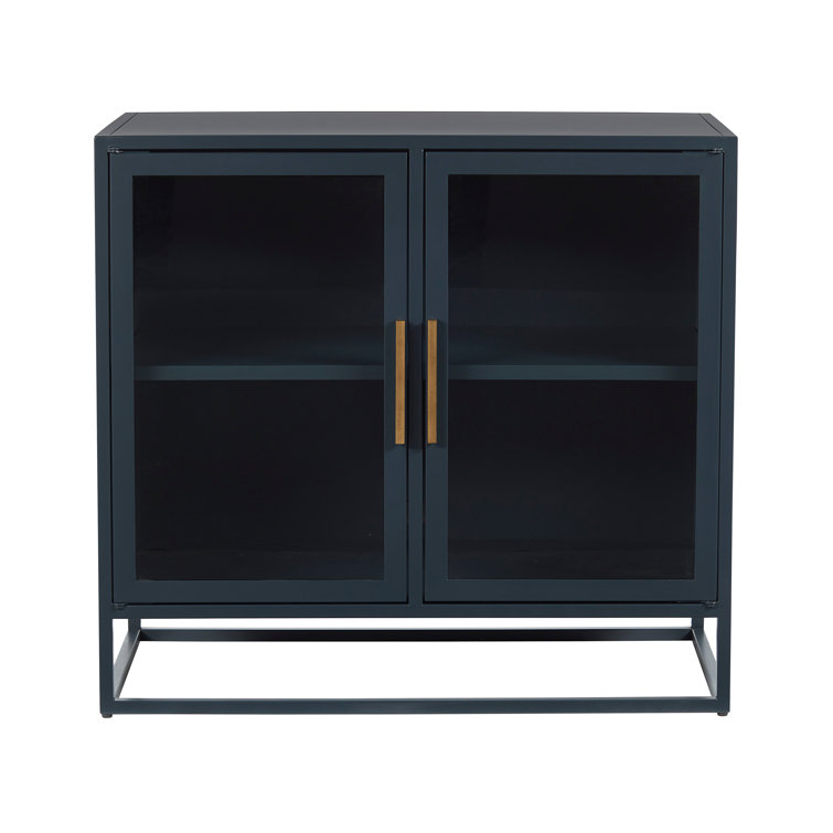 Santorini Deep Blue Metal Kitchen Cabinet with Glass Doors