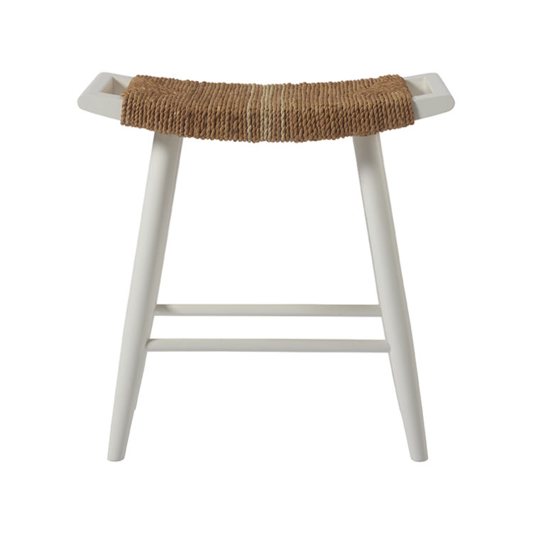 Coastal Charm White and Wood Woven Abaca 24" Counter Stool