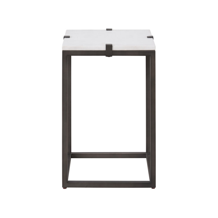 Square Black and White Stone Metal End Table