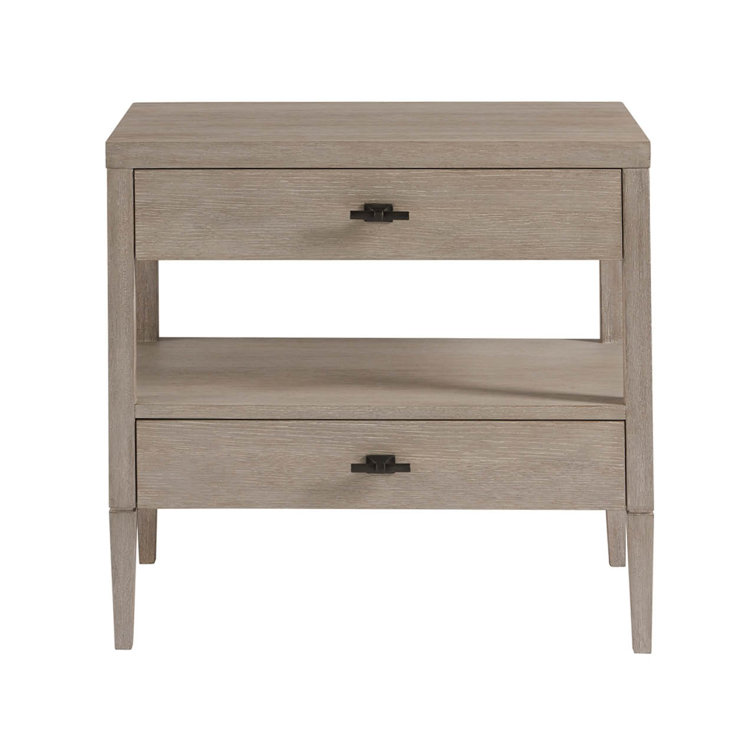 Gray Wood 2-Drawer Nightstand with Open Shelf