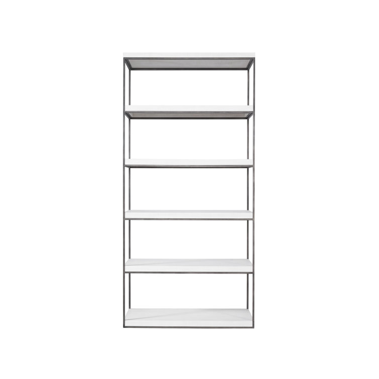 White Wood and Metal Contemporary Etagere Bookcase