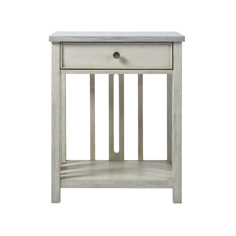 Cream Coastal 1-Drawer Nightstand with Stone Crystal Top