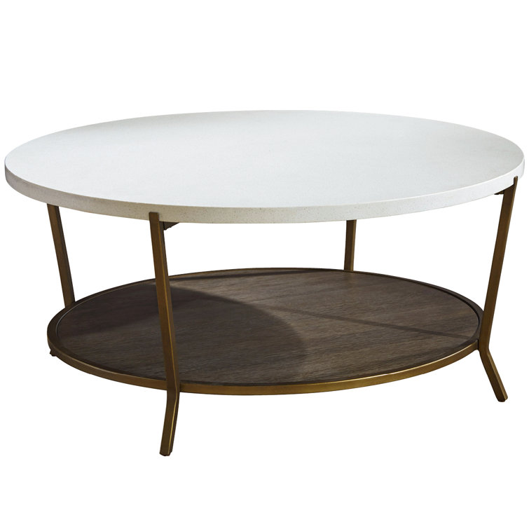 Transitional Round Wood & Stone Coffee Table, 42 Inch, Brown