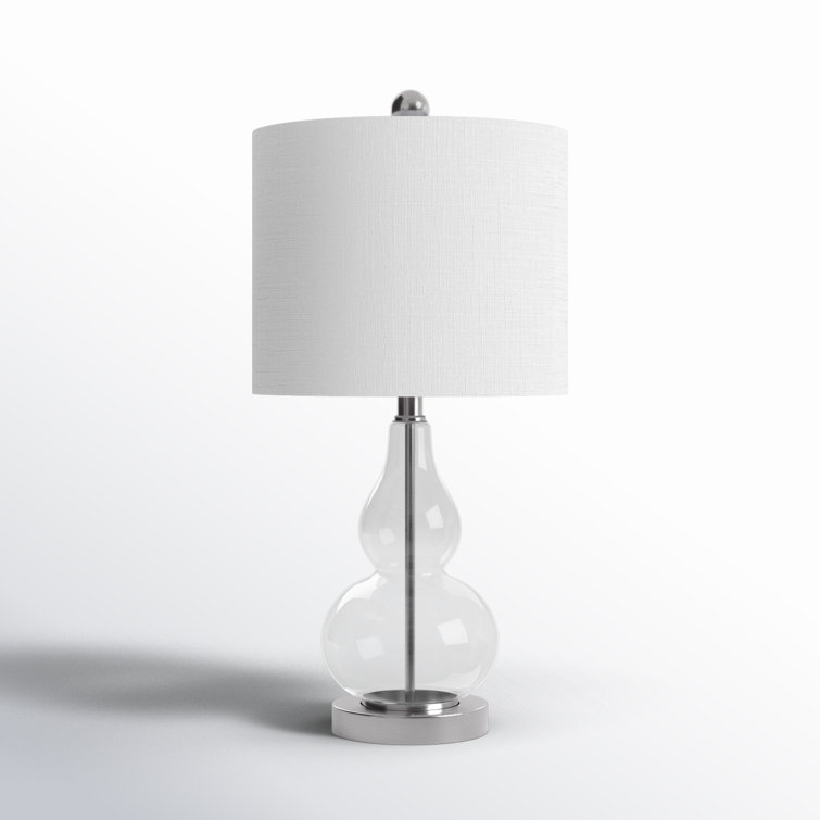 Anya 20.5" Clear Glass Mini LED Table Lamp with White Linen Shade