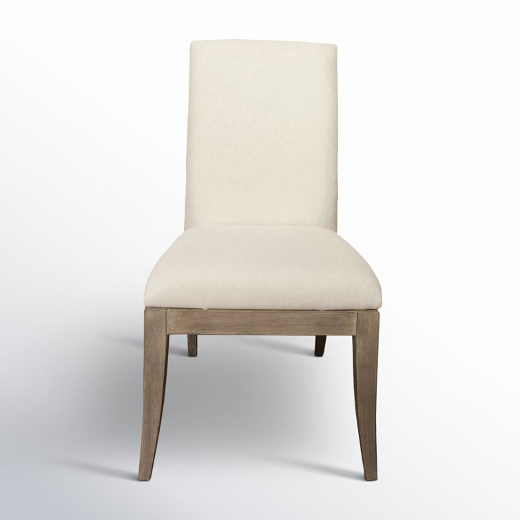 Ivory Upholstered Parsons Side Chair with Natural Wood Legs