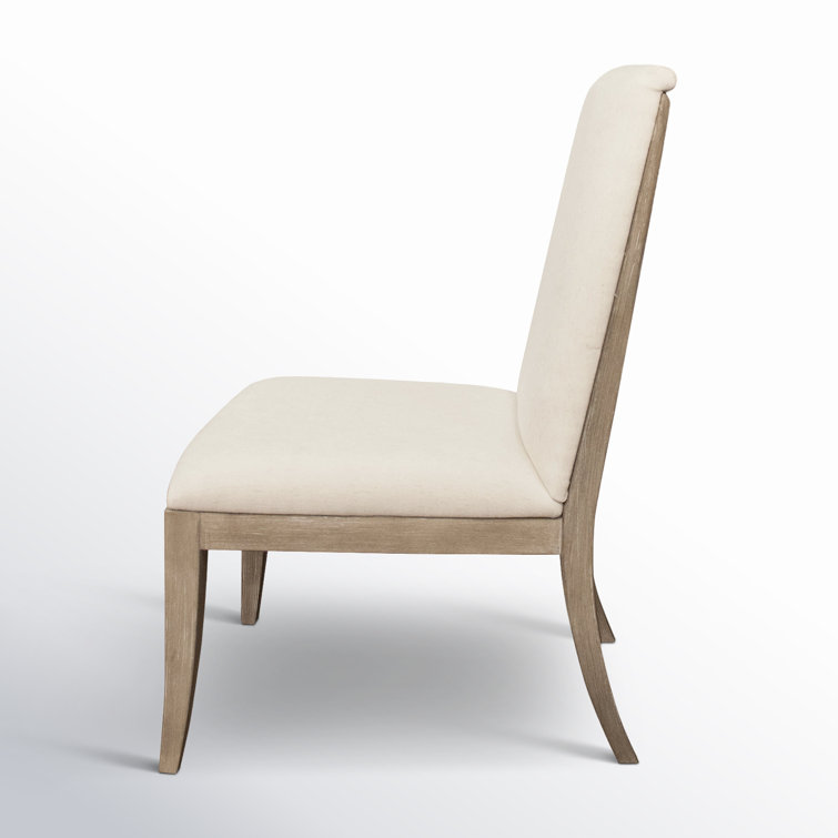 Ivory Upholstered Parsons Side Chair with Natural Wood Legs