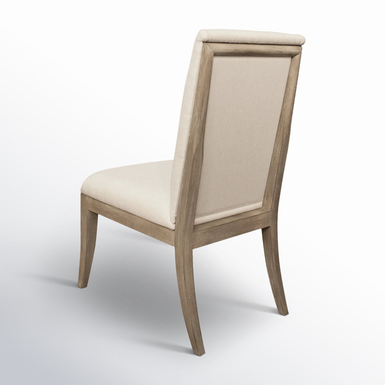 Ivory Upholstered Parsons Side Chair with Natural Wood Legs
