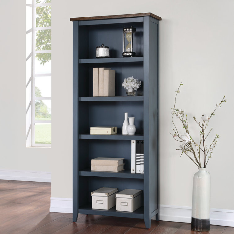 Transitional Blue/Brown Adjustable Wood Bookcase 30"W x 72"H