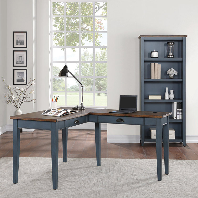 Transitional Blue/Brown Adjustable Wood Bookcase 30"W x 72"H