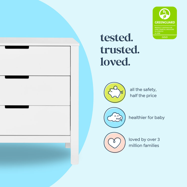 Colby Modern White 3-Drawer Nursery Dresser with Soft Close